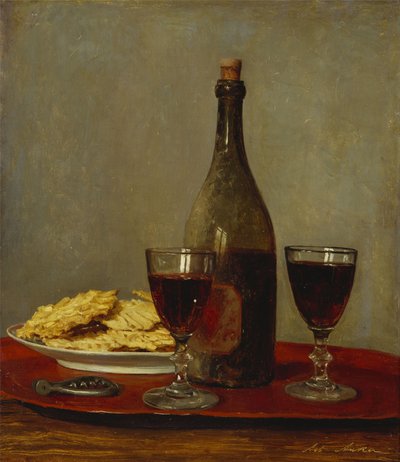 Ainda vida com dois copos de vinho tinto de Albert Anker